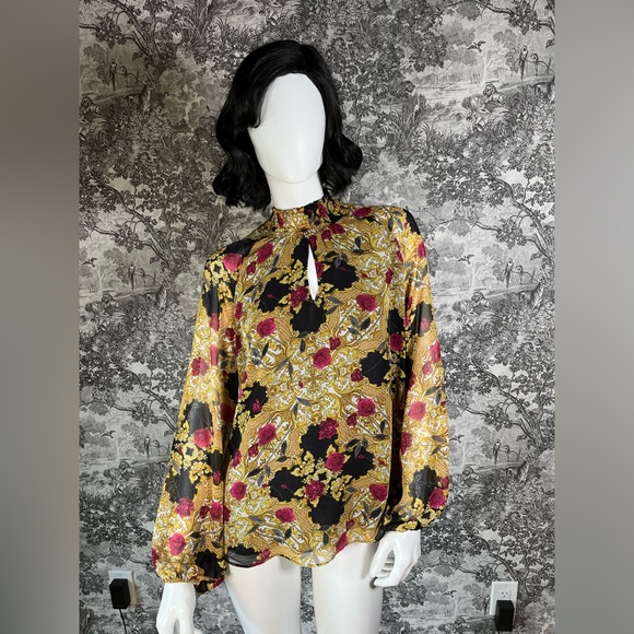 Baroque Print Keyhole Blouse - Picture 2 of 8